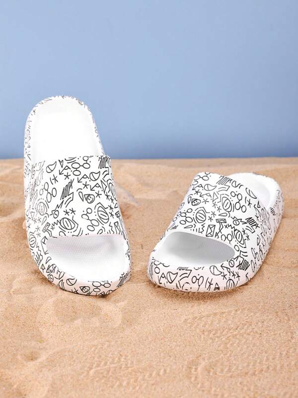 Colorful Printed Fashion Slip-On Slippers For Teenagers, Anti-Skid, Soft And Comfortable Indoor Slippers, Suitable For Both Men And Women, Beach Shoes