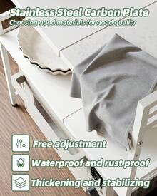 Expandable Microwave Rack, 2-Layer Microwave Oven Rack, Stand, Storage Rack, Kitchen Corner Rack, Desktop Printer Rack, Baker Rack (Black/White) - White - View 9