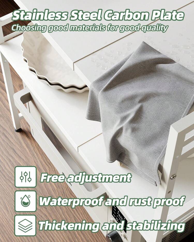 Expandable Microwave Rack, 2-Layer Microwave Oven Rack, Stand, Storage Rack, Kitchen Corner Rack, Desktop Printer Rack, Baker Rack (Black/White) - White - View 8