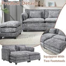 Cómodos muebles de chenilla para sala de estar, construcción sólida, la estructura general del sofá es estable, reposabrazos desmontables, dos reposapiés y sofá de dos plazas con bolsillos laterales (gris + chenilla) - Gris - Ver 5