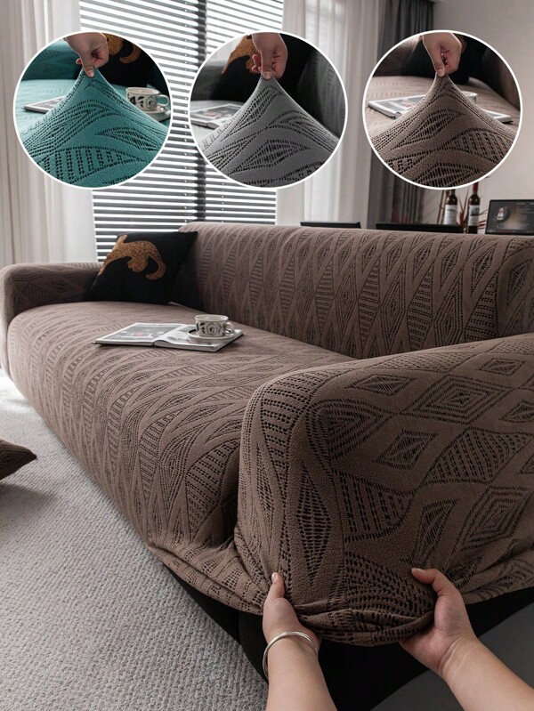 1pc Solid Color Elastic Sofa Cover, Geometric Diamond Pattern, Machine Washable Stretch Sofa Slipcover, Suitable For 1/2/3/4/5 Seater Sofas Couch Cover Sofa Covers Room Decor Living Room Decor