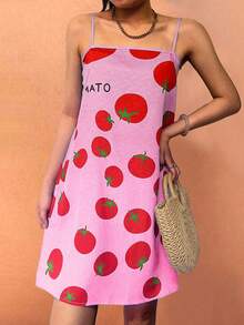 Sea Starshine 女士时尚优雅休闲度假沙滩波西米亚风无袖露背番茄印花迷你连衣裙，夏季 - 粉色 - 查看 6