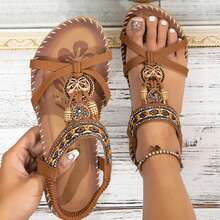 Women Sandals Blossom Print Elastic Sandals Soft Bottom Walking Shoes - nâu sẫm - Xem 1