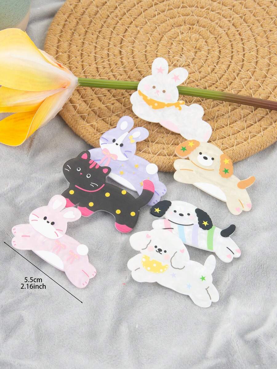 1PC Adorable Multi-Colored Small Animal And Kitten Pattern Acrylic Hairpins, Hair Clips, And Hair Accessories, Suitable For Daily Use., Claw Clips, Hair Claws, Hair Slide, Hair Barrettes - Multicolor - View 1