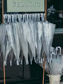 1/6pcs Elegant Transparent Bridal Wedding Umbrella - Waterproof Bride Shower Gift And Bachelorette Party Photo Prop, Suitable For Outdoor Ceremony, Rainy Day Backup Umbrella And Bridesmaid Gift - Vintage Style Parasol, Spring Summer Picks, Brides Maid Gifts, Room, Bedroom Decor, Bedroom Decor, Beach, Travel, For Men, For Women, Vacation,Cute Stuff - White - View 9