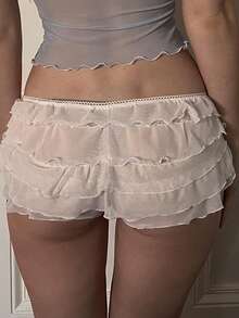 Ladies Cute Cake Mini Shorts Summer Lace Layered Ruffle Shorts - Black - View 6
