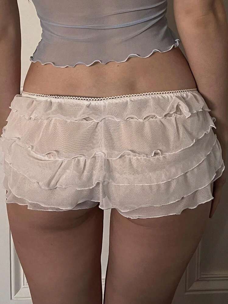 Ladies Cute Cake Mini Shorts Summer Lace Layered Ruffle Shorts - 黑色 - 查看 6
