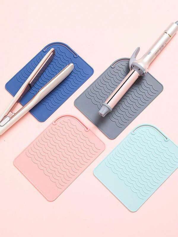 1 pieza Alfombrilla universal de silicona suave y duradera, resistente al calor para plancha y rizador, tapete antideslizante y antillamas para el escritorio, accesorios de cuidado del cabello, estera de almacenamiento para viaje