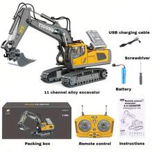 4件套遥控工程车玩具，2.4G 11通道遥控挖掘机、卡车、推土机，合金塑料工程车，遥控工程玩具套装 - Lingkun遥控挖掘机玩具，适合男孩女孩，最佳生日礼物，2.4GHz遥控工程玩具车带金属铲 - 合金工程車 - 查看 15