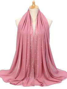 1 pieza Hiyab modesto de gasa con strass y perlas, pañuelo musulmán rectangular, elegante y transpirable para uso diario con abaya - Rosa vieja - Ver 20