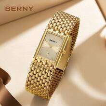 BERNY Men's Golden Stainless Steel Business Quartz Watch-Square Dial With Date Indicator,30M Water-Resistant,Luxurious & Minimalist,Ideal For Business & Casual Occasions - 金色 - 查看 3