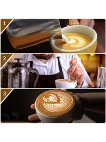 1 套不锈钢牛奶壶，不锈钢牛奶壶，带刻度和配件，咖啡师拿铁艺术笔，适用于卡布奇诺和拿铁，浓缩咖啡，回到学校