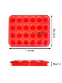 1pc Mini Silicone Muffin Baking Pan, 24-Cup Paper Cupcake Tray, Non-Stick Silicone Baking Mold, Suitable For Making Cupcakes And Mini Cakes - Red - View 9