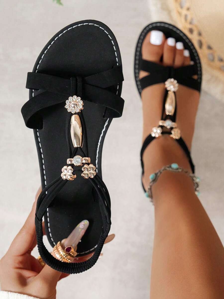 Dép đế bằng phong cách Bohemian thời trang nữ, giản dị đa năng, thích hợp cho đám cưới, tiệc tùng, ngoài trời và bãi biển - màu đen - Xem 1