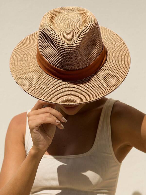 1pc Vacation Casual Woven Jazz Straw Hat