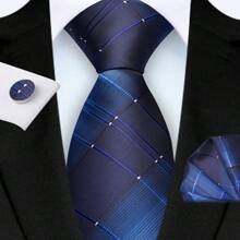 3-Piece Set: 8cm Necktie, Pocket Square & Cufflinks, Plaid Striped Geometric Pattern, High-Quality Classic & Fashion Business/Casual Necktie Set, Men's Wedding/Holiday/Party Gift