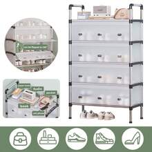 NetHong 4/5/6/7 Tier Cabinet Storage Organiser Shoe Rack Stand Holder W Dust-Proof Cover,Doorway Simple Shoe Rack,Space Saving Storage Rack,Hallway Aisle Entryway Storage Shoe Cabinet,Easy Installation - Black - View 13