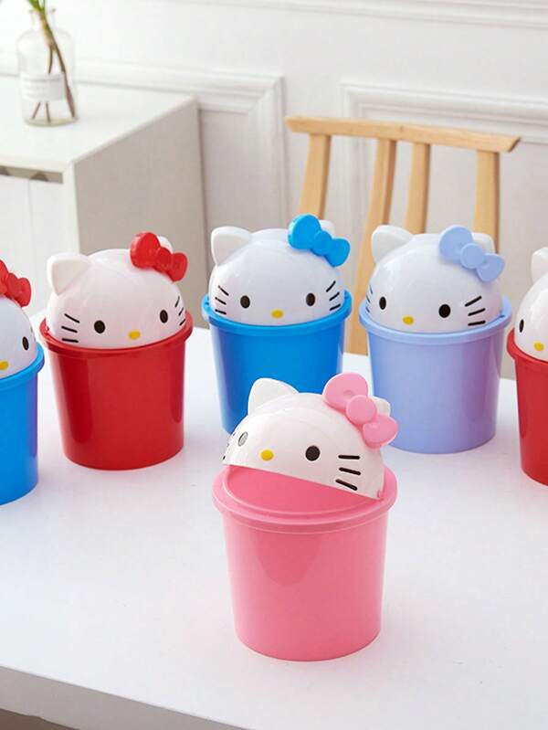 Sanrio Cartoon KT Cat Desktop Trash Can, Small Flip Cover Waste Bins For Office, Home, Bedside, Coffee Table, Dresser