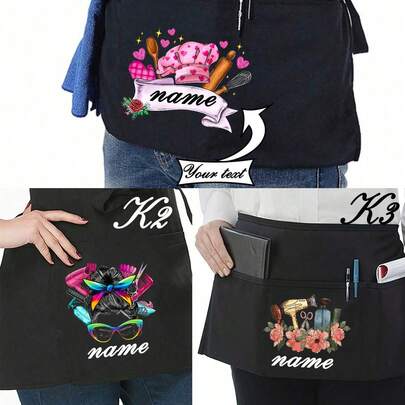 1 Peça Avental Unissex Personalizado de Poliéster com 3 Bolsos, Avental de Trabalho Curto de Cintura para Garçom, Uniforme de Trabalho para Suprimentos de Cozinha, Avental de Cintura para Atendente de Hotel e Restaurante, Avental de Bib para Cozinha, Cozinha e Confeitaria, Avental de Chef