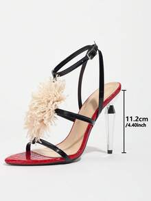 春夏女士高跟鞋，时尚优雅派对高跟鞋，户外场合细高跟鞋，圆头撞色装饰花卉亮面金属凉鞋，适合婚礼、派对、办公室、户外等各种场合，四季皆宜 - 紅色 - 查看 3