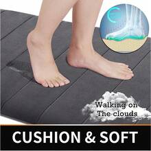 3PCS Memory Foam Bath Mat Ultra Soft Bathroom Toilet Anti Slip Rug Pedestal Set Black/Grey/Blue - Dark Grey - View 5