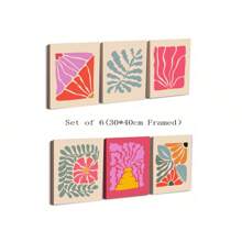 1/6 Impresiones de flores botánicas abstractas y coloridas, arte para pared ecéctico, arte de pared con colores vibrantes retro, impresiones de flores onduladas, arte maximalista, impresiones del mercado de flores vintage, pósteres de colores, decoraciones de pared, con opción de marco, para decoración del hogar