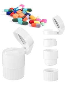 四合一药丸切割器、粉碎器、储物盒、旅行多功能收纳器、分流器、每日分配器 - 彩色 - 查看 2