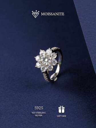1ct Sunflower Moissanite 925 Silver Engagement Ring, Romantic Gift For Proposal, Anniversary, Birthday, Comes With Moissanite Certificate And Elegant Gift Box