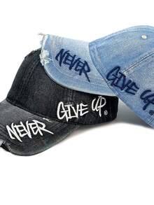 1pc New Distressed Frayed Embroidered Letter Baseball Cap, Fashion Versatile Sunshade Hat