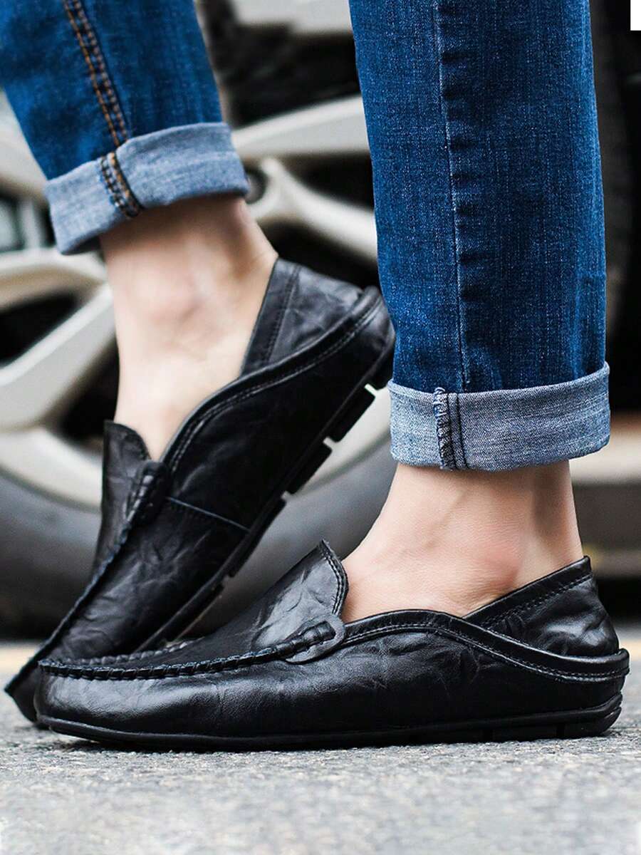 Herren Lederschuhe Herren Frühling Loafer Slip On Business-Casual Lederschuhe Klassische weiche Mokassins atmungsaktive Flache Schuhe