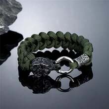 Pulsera vikinga de lobos de la mitología nórdica de Odín para hombres, de acero inoxidable trenzado con cuerda de paracaídas, runas vikingas y nudos celtas para joyas de exterior - Dorado - Ver 4