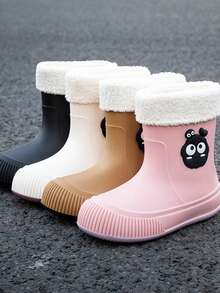 Botas de lluvia cortas para mujer, nuevo estilo, además de botas de lluvia de terciopelo desmontables, zapatos de agua para exteriores, zapatos de goma antideslizantes, impermeables, ligeros y de moda. - Negro - Ver 2