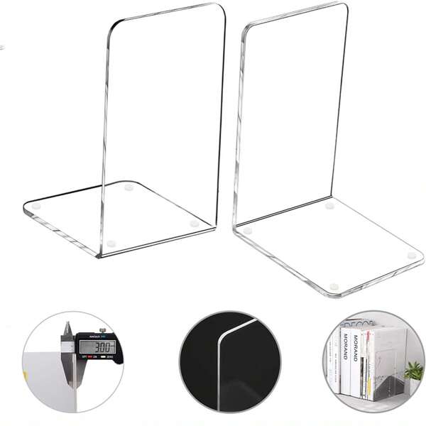 1/2/4 Pcs Acrylic BookEnds,VFINE Book Eends For Shelves, Clear Bookends For Shelves, Books End Organizer, Book Holder Stand Decorative, Book Stoppers For Heavy Duty BooksBook Ends Book Holders Book Organizer For Home Office School Supplies Back To School