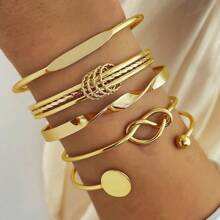 JOJELOO 5 pièces Ensemble de bracelets élégants et minimalistes pour femmes, bracelet à manchette ouvert avec design géométrique de cercle et de nœud, jonc vintage chic en fer, convient pour les occasions quotidiennes et de fête