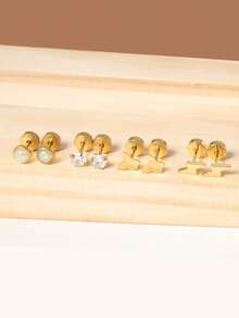 Khuyên tai đinh tán phẳng phía sau dành cho tai nhạy cảm, làm bằng thép không gỉ 316, phù hợp cho cả nam và nữ, không gây dị ứng, trọng lượng 20G, khuyên tai sụn nhỏ, đính đá Opal và CZ, ngọc trai, 8 đôi. - 8 đôi bông tai đinh tán lưng phẳng - Xem 14