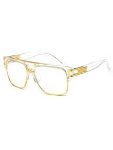 复古风格 4 件套方形框架眼镜套装 - 非处方全框时尚眼镜，配有透明 PC 镜片、镁铝合金，含眼镜盒 - 送给男士的完美礼物 - 無色 - 查看 4