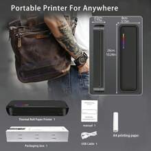 Portable Printers Wireless For Travel, Wireless Thermal Printer Support A4&A5 Thermal Paper, A4 Folded Paper, Tattoo Paper, Inkless Mobile Printer Suitable For Office, Home, School, Travel