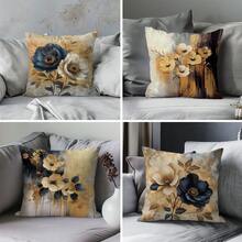 4 件黄色抽象花卉印花装饰抱枕套 [无枕芯]，17.7*17.7 英寸 (45*45 厘米)，[单面印花] 涤纶靠垫套，房间装饰，家居装饰，卧室装饰，沙发、床、客厅、卧室、车内、办公室、酒店等房间装饰用品，适合所有季节。馈赠亲朋好友的完美礼物