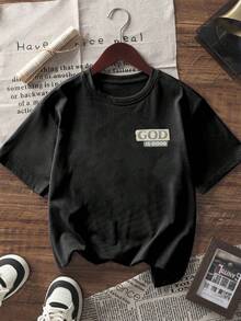 1pc Coconut Tree & Sunset Graphic Tween Girls Short Sleeve Pullover T-Shirt, Suitable For Young Teenage Girls, Youth Casual Clothing - Black - View 5