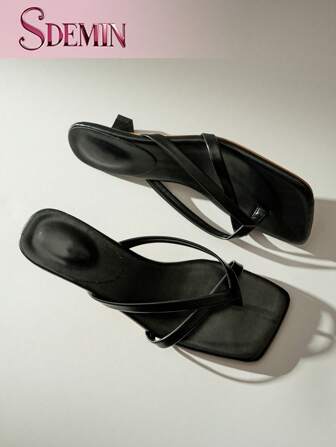 SDEMIN 夏季新款女士纯色拖鞋，优雅度假鞋，休闲沙滩高跟凉鞋，时尚一脚蹬高跟鞋，适合正装