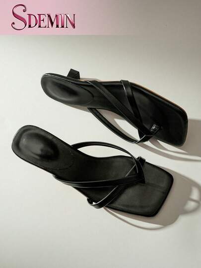 SDEMIN Summer New Arrival Women's Solid Color Slippers, Elegant Vacation Shoes, Casual Beach High Heels Sandals, Fashionable Slip-On Heels For Dress