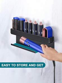 壁挂式吹风机支架，用于收纳美发配件、吹风机和卷发棒，无需钻孔即可安装，可用作吹风机支架、美发工具收纳盒、浴室美发工具整理架。 - 彩色 - 查看 4