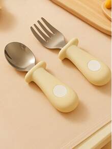 Cucharas y tenedores de acero inoxidable para bebé, utensilios de alimentación - Multicolor - Ver 1