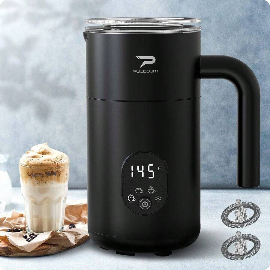 Puldoum Automatic Electric Milk Frother,4-In-1Instant Milk Frother Steamer,11.8oz/350ml Hot And Cold Foam Milk Frother,For Latte, Cappuccinos And More,Black - Xem 1