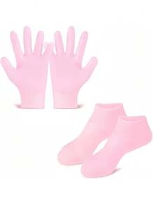 4pcs Moisturizing Gloves & Socks Set, Silicone Gel Therapy Socks For Dry Skin, Silicone Gel Heel Socks Anti-Slip, For Foot Softening, Calluses, Foot Care After Pedicure