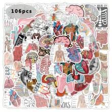 106/53片人体解剖贴纸 - 医学插图，标注器官、肌肉和骨骼 - PVC自粘光面贴纸，适用于学校、办公室、教室装饰 - 教育医学艺术，不对称形状，色彩鲜艳，返校用品 - 彩色 - 查看 5