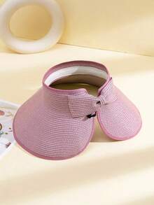 1pc Women's Candy Colored Bow Decor Wide Brim Sun Hat, Foldable & Fashionable, Suitable For Beach, Travel, Outdoor Activities And Cycling In Summer - Khaki - View 11