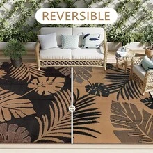 Outdoor Rug 245x305cm Extra Large Garden Rug Waterproof Plastic Straw Garden Mat Carpet UV Resistant Reversible Camping Rugs Balcony Deck Backyard Porch Beach BBQ - Black - View 4