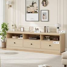 IDEALHOUSE 70in TV Stand For TVs Up To 80", Mid Century Modern Entertainment Center With Storage Drawer And Open Shelves, TV Console Media Cabinet For Living Room, Bedroom (Light Oak) - Light Oak - View 6