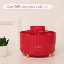 360 Rotación de bolígrafo púrpura y organizador de suministros de arte, organizador de computadora de 5 ranuras para oficina, escuela, hogar - Rojo - Ver 2